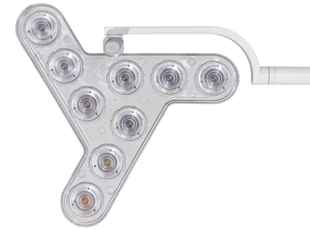 Głowica lampy Derungs TRIANGO 100 – 9 modułów LED z diamentową optyką, widok od dołu