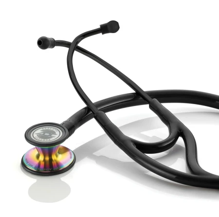 Stetoskop kardiologiczny ADC Adscope 601 z opalizującą głowicą, czarnymi rurkami słuchowymi i czarnym przewodem