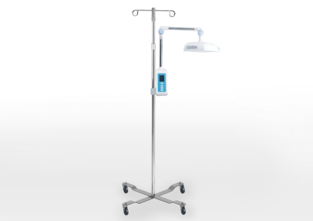 Bistos BT-400, podstawa lampy fototerapeutycznej z 5 kołkami z blokadą i regulacją wysokości, zapewniająca stabilność i łatwość przemieszczania po oddziale neonatologicznym