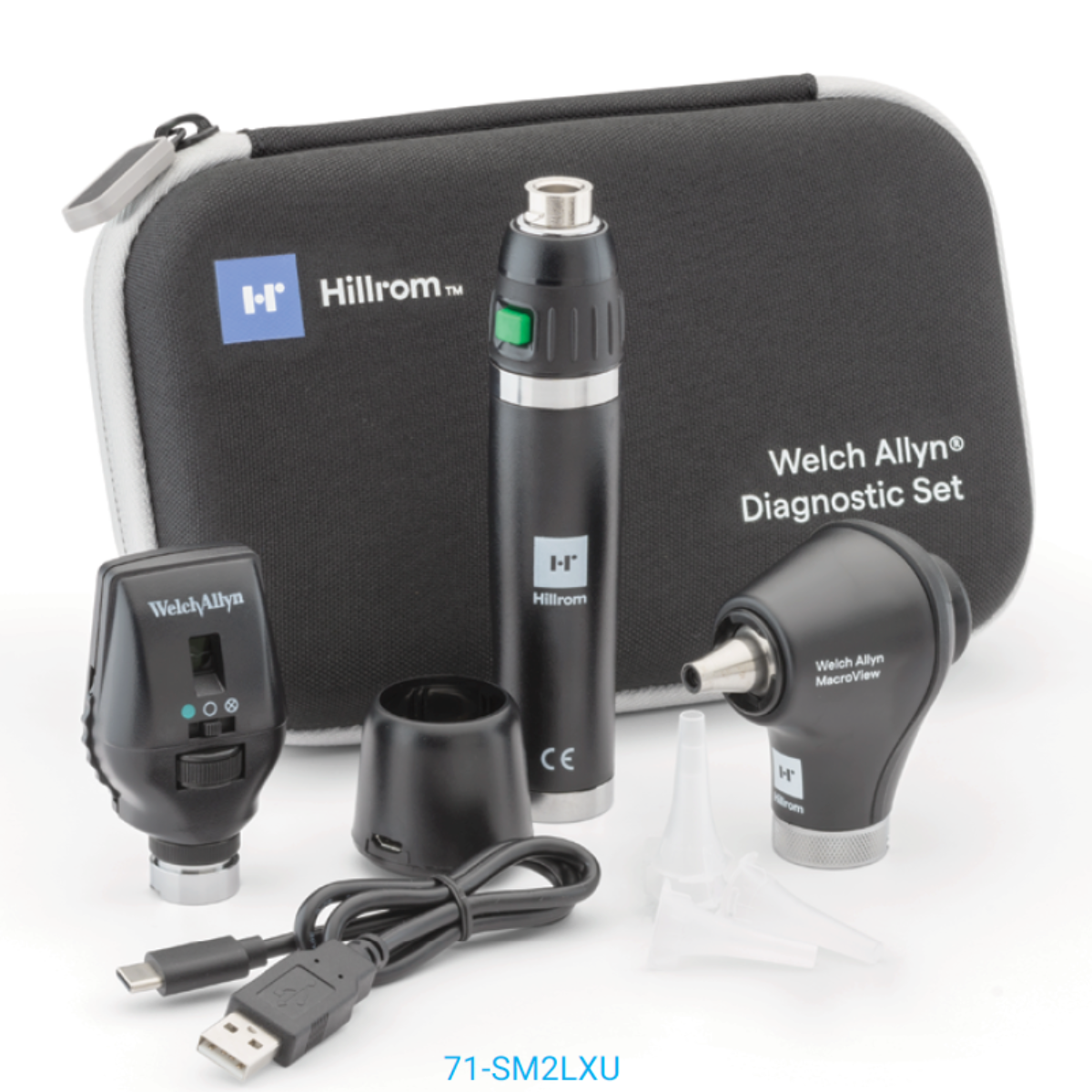 71-SM2LXU Welch Allyn 3.5V Diagnostic Set with Coaxial LED Ophthalmoscope, MacroView Basic LED Otoscope, one Lithium Ion Rechargeable Power Handle, and Hard Case