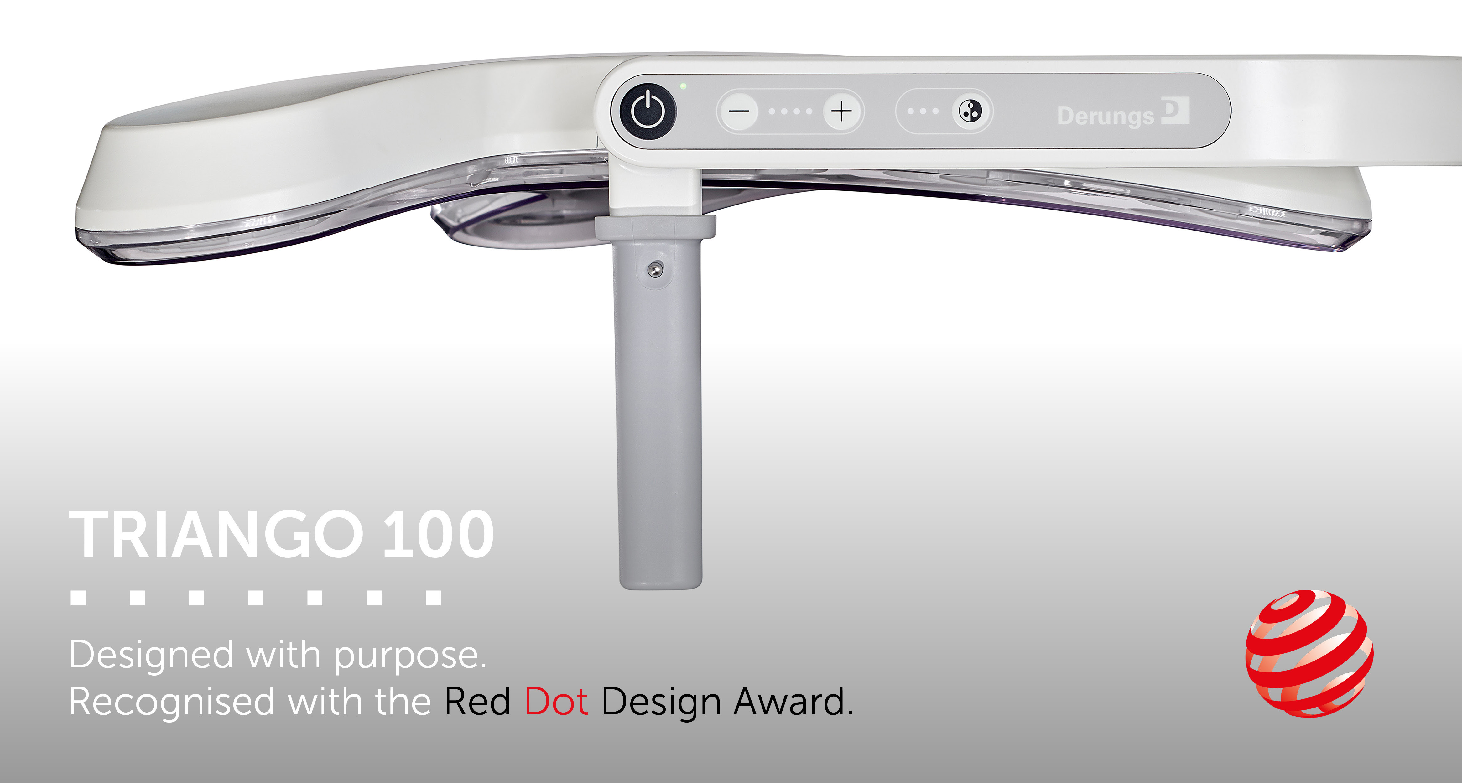 Derungs TRIANGO 100, panel sterowania z przyciskami regulacji natężenia światła; nagroda Red Dot Design Award